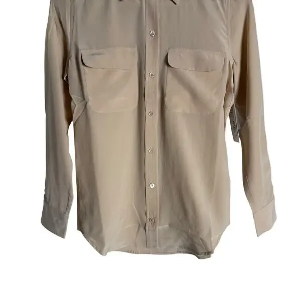 Equipment Signature Slim Fit Cream Peach Silk Button Up Shirt Size XXS